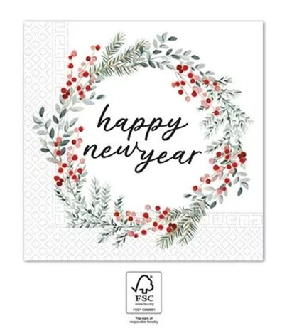 Decorata Happy Newyear Krans Happy New Year Wreath Servetten 33x33 cm FSC