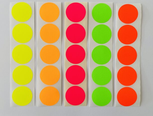 125 Grote Ronde Stickers - 5 Kleuren - Mat & Beschrijfbaar - Sluitstickers - Sluitzegels - Etiketten &Oslash; 3,5 cm - 35 mm - 