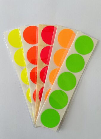 125 Grote Ronde Stickers - 5 Kleuren - Mat & Beschrijfbaar - Sluitstickers - Sluitzegels - Etiketten &Oslash; 3,5 cm - 35 mm - 