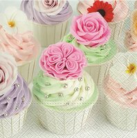 40 Cupcake Servetten - Groen / Roze / Blauwpaars - 33 x 33 cm.