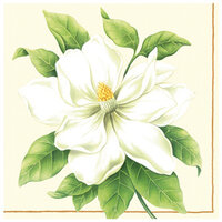 40 Hibiscus / Magnolia / Bloem Servetten - Groen / Wit / Room - 33 x 33 cm.