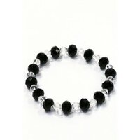 Armband - Facet glaskralen - Zwart en Transparant - Elastisch
