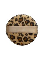 Wynie - Polyester Katoen make-up spons - Poederdons met satijn bandje - Rond - 7,5 cm x 1,2 cm - Bruin - Zwart - Panterprint - 1 stuks in blisterverpakking