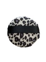 Wynie - Polyester Katoen make-up spons - Poederdons met satijn bandje - Rond - 7,5 cm x 1,2 cm - Wit - Grijs - Zwart - Panterprint - 1 stuks in blisterverpakking