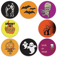 40 Halloween Stickers - 5 stuks per motief - Skeletten/Vleermuizen/Mummie/Spooky/Pompoen/Spoken/Trick or treat/Bomen - Doorsnede 2,5 cm