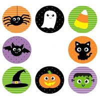 40 Halloween Stickers - 5 stuks per motief - Spookje/Spinnetje/Vleermuisje/Heksenhoed/Poesje/Hoofdje/Pompoentje - Doorsnede 2,5 cm