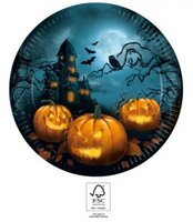 Procos - Decorata Party - Halloween Sensations - Papieren borden - Blauw - Zwart - Oranje - 22,5 cm - FSC - 8 stuks