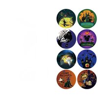 40 Halloween Stickers - 5 stuks per motief - Heks - Kasteel - Kerkhof - Paars - Zwart - Oranje - Groen - Doorsnede 2,5 cm