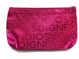 Klein make-up tasje / toilettasje / organizer / etui - fel roze - mat met glanzende woorden SOIGNE - met rits - waterafstotend - afmeting 18,5 x 10,5 x 2 centimeter