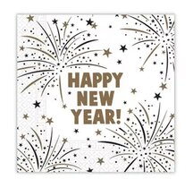 40 Happy New Year Servetten - Wit - Zwart - Goud - 33 x 33 cm - 3-Laags - Decorata