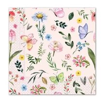 40 Vlinder - Bloemen Servetten - Butterfly Pink - Roze - Groen - Blauw - Geel - Paars - 33 x 33 cm - 3-Laags - Decorata