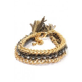 Armband met touw en kwastjes, strass, goud/bruin