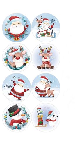 40 Kerst stickers - Merry Christmas - 5 stuks per motief - Doorsnede 2,5 cm - Nummer 1