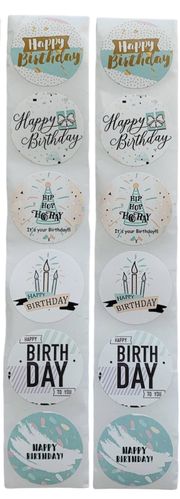 36 Verjaardag stickers - Happy Birthday - 2,5 cm. - 5 stuks per motief