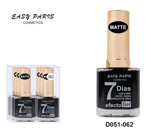 Easy Paris Cosmetics - Gel Effect Nagellak 13 ml. - 62 - Mat zwart - Doosje met 6 stuks